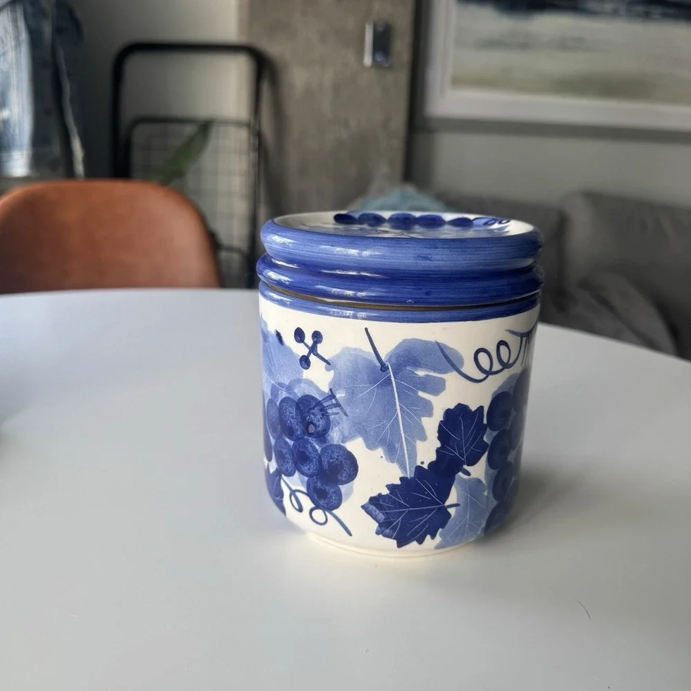 Hand Painted Blue Design Pac Inc Canister Grape Vine Pattern 5